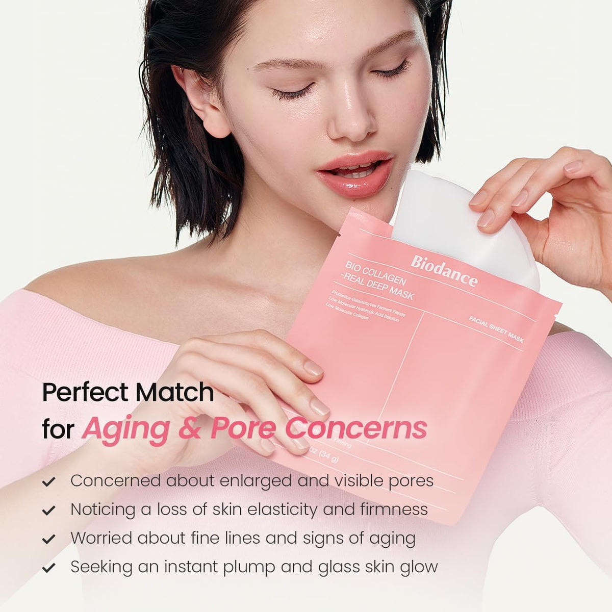 BIODANCE Bio-Collagen Real Deep Mask, Hydrating Overnight Hydrogel Mask, Pore Minimizing, Elasticity, Plumping Improvement, Korean Skincare | 1.19oz(34g) x 4ea